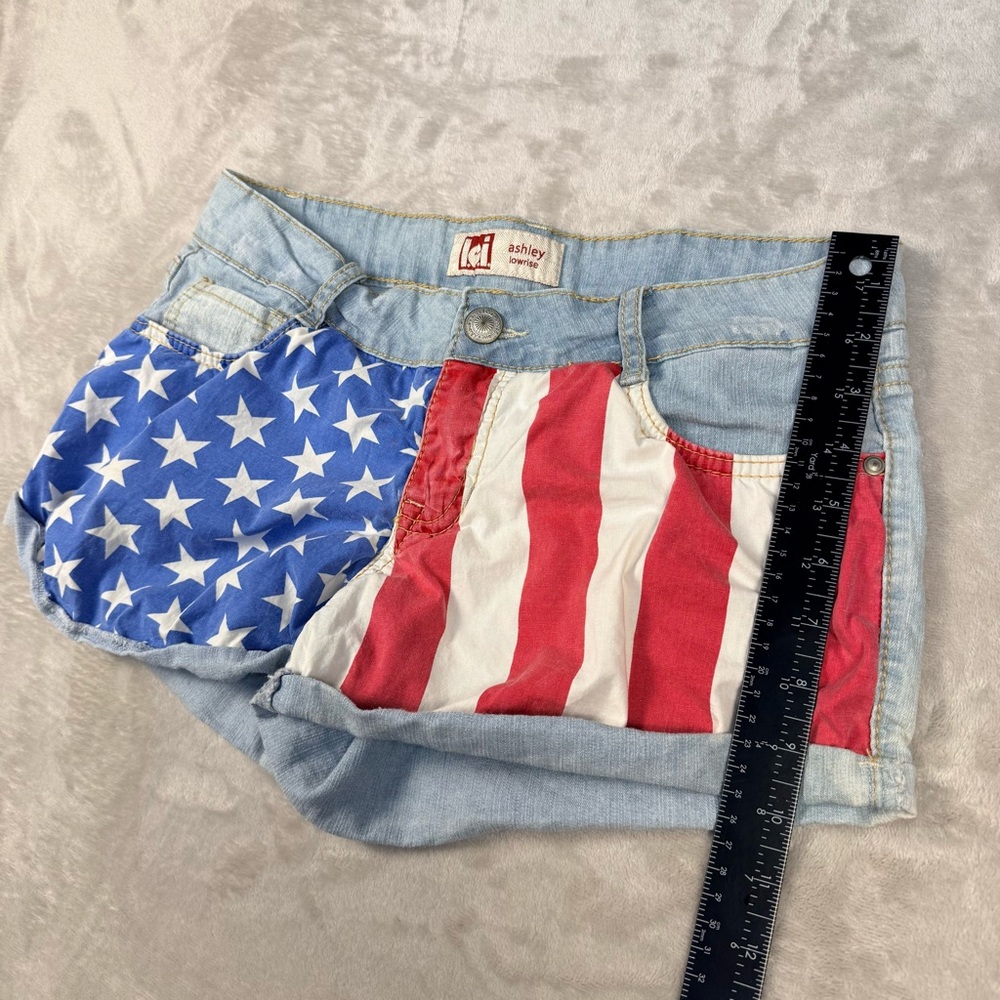 Y2K L.e.i Ashley Low Rise Betty American Flag Denim Shorts – Size 9 - Picture 5 of 8